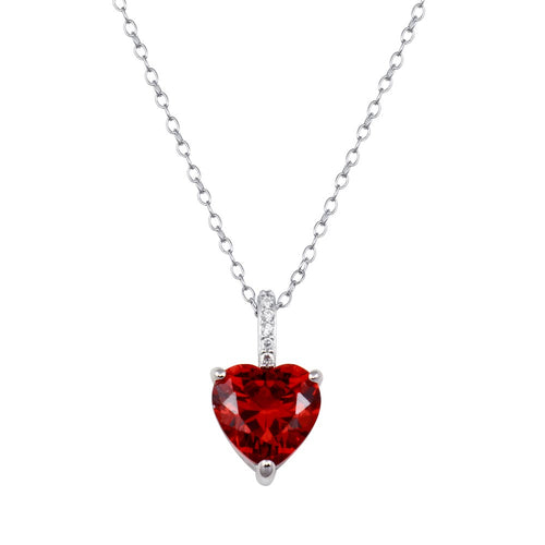 Lhn01440 Sterling Silver Heart Necklace Cz Garnet