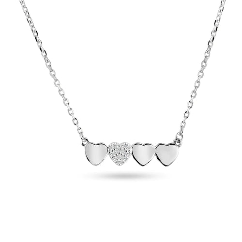 Lhp014659 Sterling Silver Necklace  Hearts In a Row Pave Cz Stones