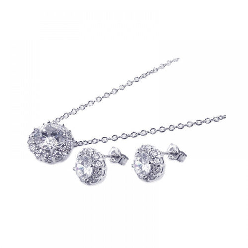 Lhp00158 Sterling Silver Round cz Earring and Necklace Set