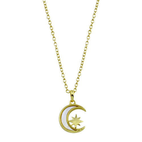 Lhn01773 Sterling silver Gold Plated Moon And Star Necklace