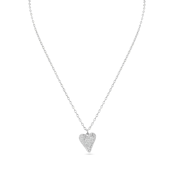 Lhn018449 Sterling Silver Necklace Heart Pave Cz