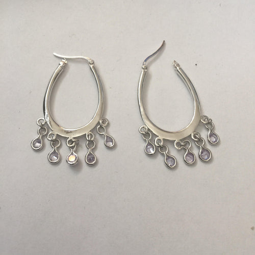 Lhe0251 Sterling Silver Earring Italian Hoop Cz Dangles