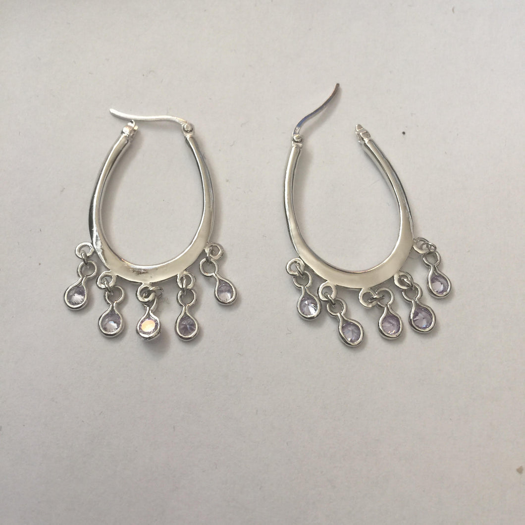 Lhe0251 Sterling Silver Earring Italian Hoop Cz Dangles