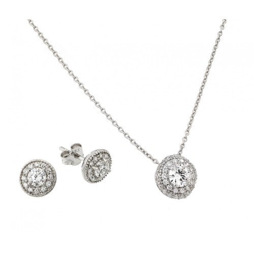 lhset00489* Sterling silver Round Victorian Pave cz set