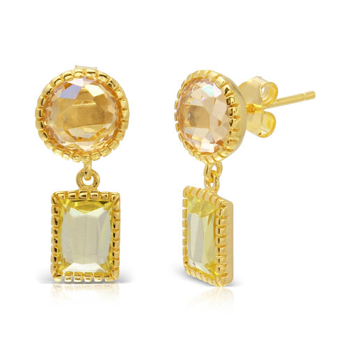 Lhe0523 Sterling Silver Champagne Top and light green drop Gold Plated