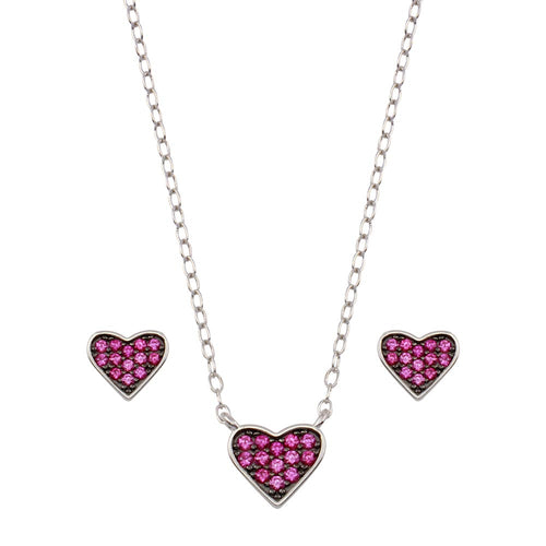 Lhset0538 Set  Sterling Silver Ruby Cz Heart Set