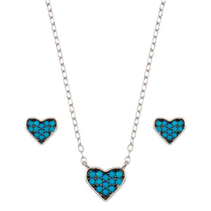 Lhset0538Blu Sterling Silver Blue Heart Set