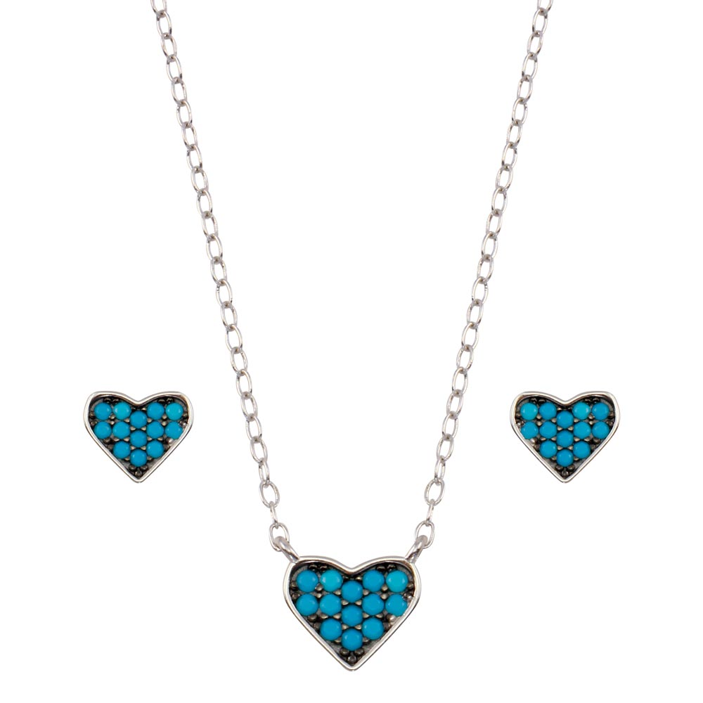 Lhset0538Blu Sterling Silver Blue Heart Set