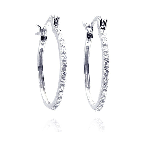 Lhe00588 Sterling Silver cz hoop earrings 1''