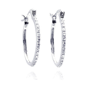 Lhe00588 Sterling Silver cz hoop earrings 1''