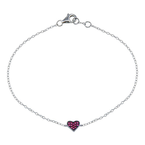 Lhb0589 Sterling Silver Red Ruby Cz Heart Bracelet