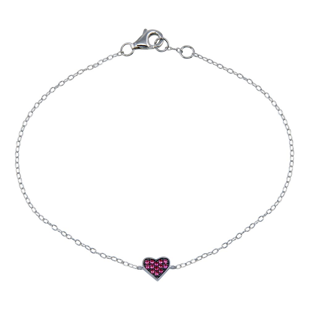 Lhb0589 Sterling Silver Red Ruby Cz Heart Bracelet