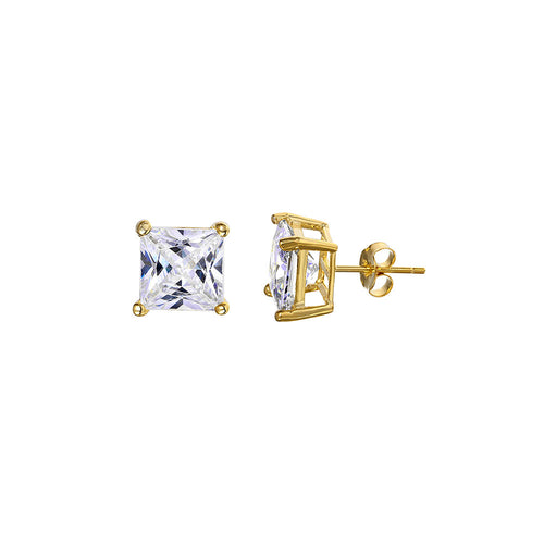 Lhe06009 6MM Sterling Silver Studs Square Gold Plated Basket Setting Cz stone