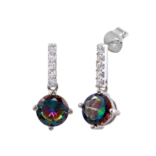 Lhe0616 Sterling Silver Rainbow Cz Round Stone Drop