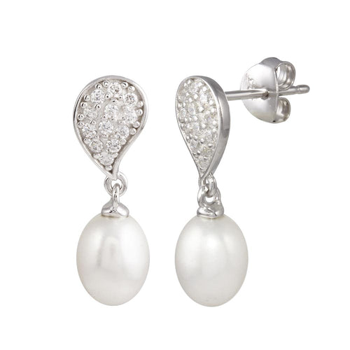 Lhe0629 Sterling Silver CZ Top and Pearl Drop
