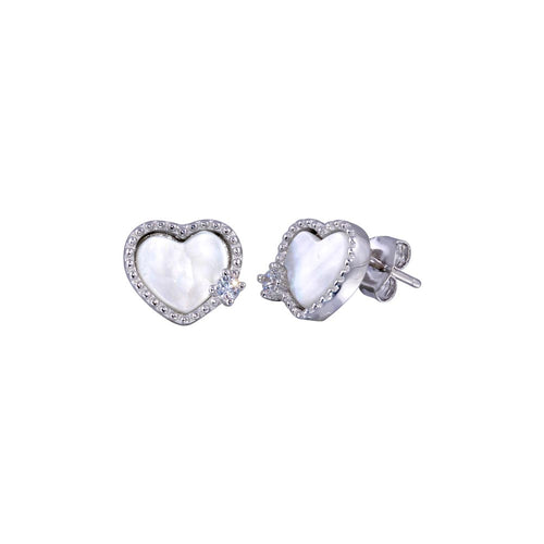 Lhe0677 Sterling Silver Heart Mother of Pearl and Cz Earring