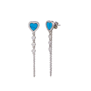 Lhe0720 Sterling silver Earring Heart Turquoise & Cz chain