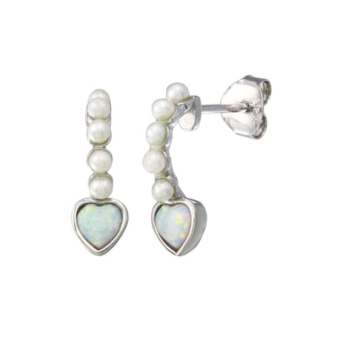 Lhe07269 Sterling Silver Hoop Earring Pearls & Synthetic Opal Heart Drop