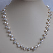 Lhn086 Real Cultured White Pearl Necklace Sterling Silver Braided Chain 5.5-6mm 17-18