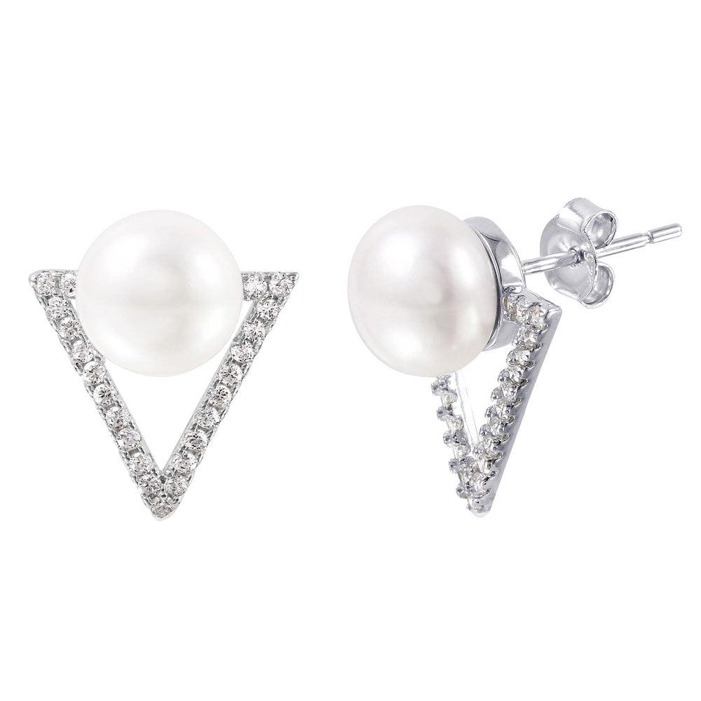 Lhe01006 Sterling Silver Earring V cz & Pearl