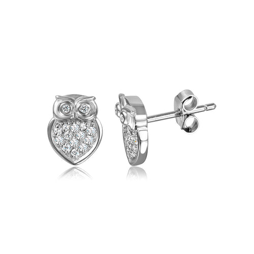 Lhe01007 Sterling Silver Owl Earrings with Cz stones