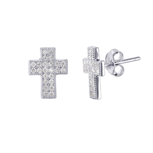 Lhe01021 Sterling Silver Micro Pave Cross Earrings
