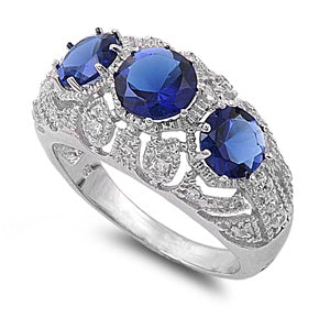 Lhr1026819 Sterling Silver Ring Sapphire 3 Blue Stones  September Birthstone