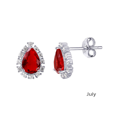 Lhe10279july Sterling Silver Earring Pear Shape Ruby cz