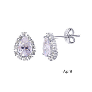 Lhe01027 Sterling Silver Pear Shape cz earring Assorted Birthday Stones