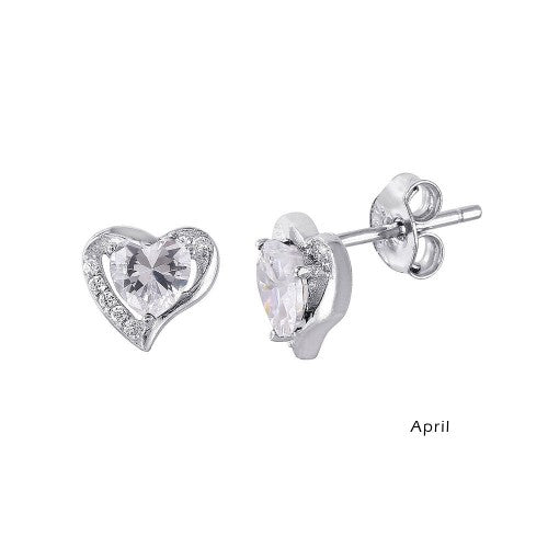 Lhe01028 Sterling silver Heart Earrings clear cz April Birthstone