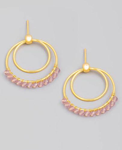 Lhe10319Pk Fashion Gold Earring Pink Bead OUT OF STOCK!!!