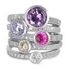 Lhr1035829 Sterling Silver Rings Seperate 5 Multi colors Band Amethyst,Lavender,pink ,citrine & Clear