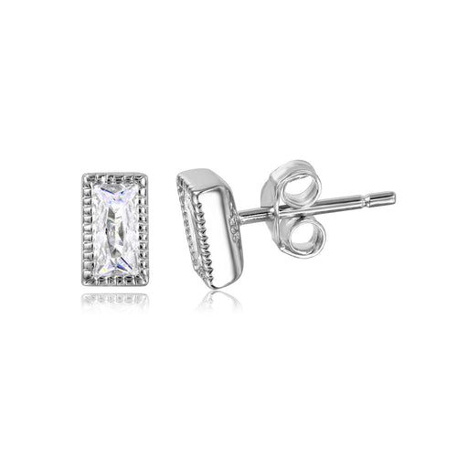 Lhe1041 Sterling Silver Rectangle cz earrings