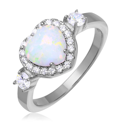 Lhr01043 Sterling Silver Synthetic Heart Opal ring with cz stones