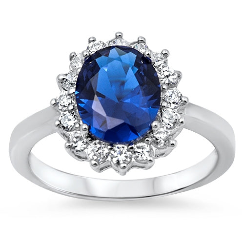 lHR1044879 Sterling Silver Ring Blue Sapphire Oval Cz September Birthstone