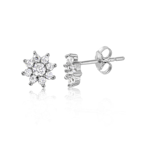 Lhe01044*Sterling Silver Flower cz post earrings