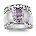 Lhr1045379 Sterling Silver Bali Style Ring Amethyst stone