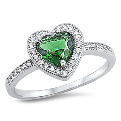 Lhr1046979 Sterling Silver Ring Emerald Cz Heart