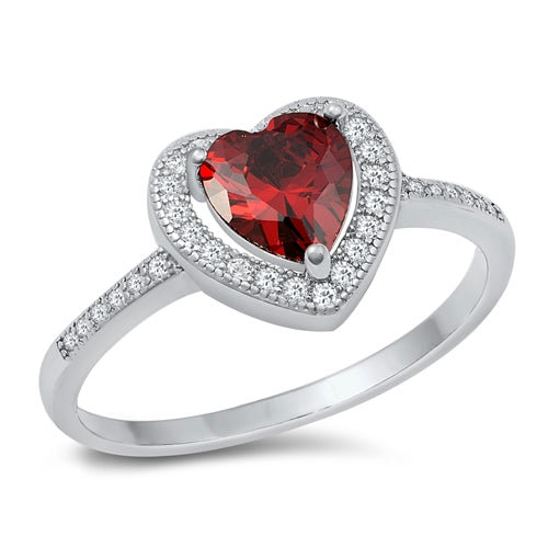 Lhr1046979 Sterling Silver Ring Garnet Cz Heart