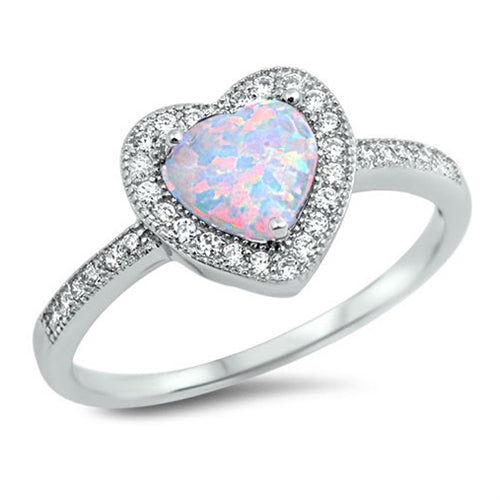 Lhr1046979 Sterling Silver Ring Lab Opal Heart Cz