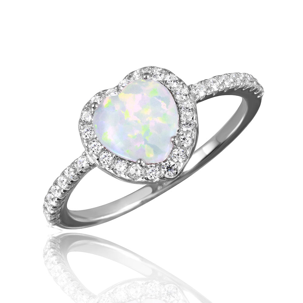 Lhr01046 Sterling Silver Heart synthetic opal cz ring