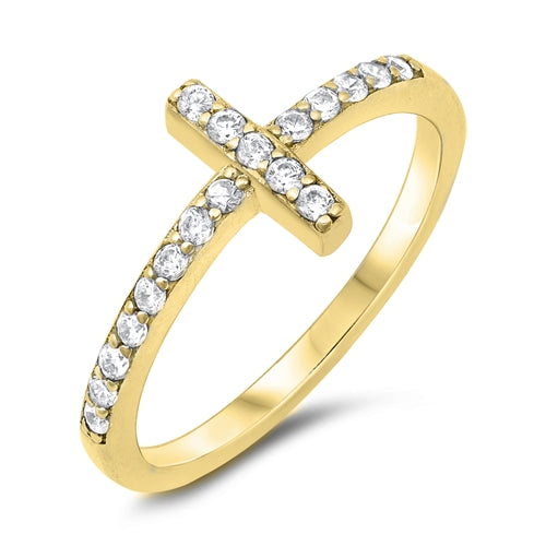 Lhr1049049 Sterling Silver Cross Ring Gold Plated Cz