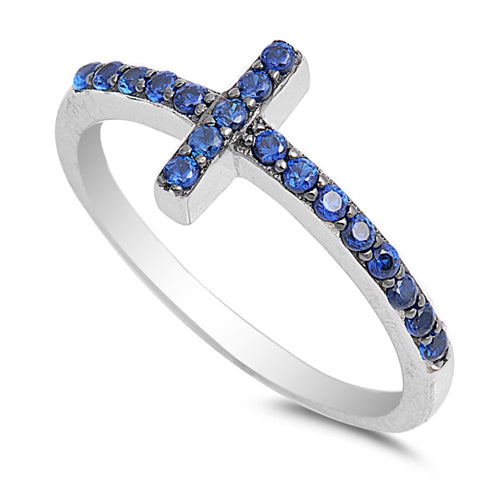 Lhr1099049Sapphire Sterling Silver Cross Ring CZ Sapphire Available in Ruby,pink,emerald