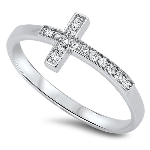 Lhr1051549 Sterling Silver Cross Ring Cubic Zirconia