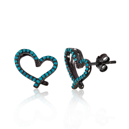 Lhe01051 Sterling Silver Heart Earring Blue Stones