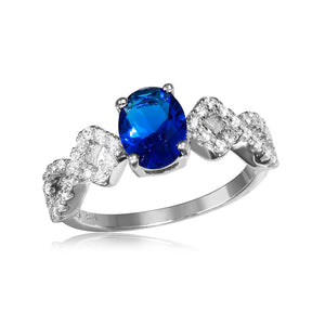 Lhr1053 Sterling Silver Oval Sapphire Cz  Ring