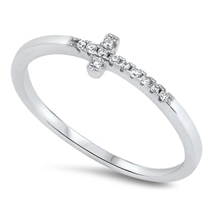 Lhr1055009 Sterling Silver Cross Ring Cz Delicate