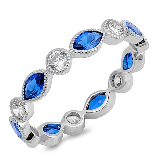 Lhr1063389 Sterling Silver Ring Cz Sapphire Band Marquis Stones