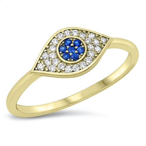 Lhr1063939 Sterling Silver Ring Gold Plated Evil Blue Eye Cz