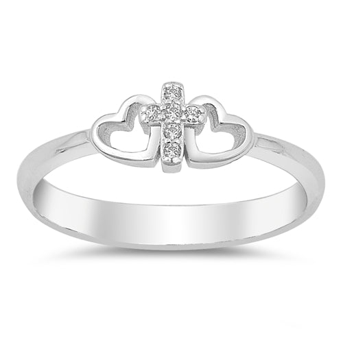 Lhr1065089 Sterling Silver Cross & Heart Ring Cz Stones